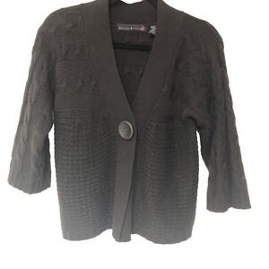 Allison Brittany Brown Babydoll Sweater Womens S Chunky 3/4 V Neck Cable Knit